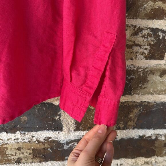 Chico's Hot Pink Linen Blend Long Sleeve Button Down Shirt Size Medium - Picture 5 of 7